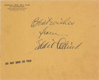 Eddie Collins Signed & Inscribed Philadelphia As Envelope (JSA)